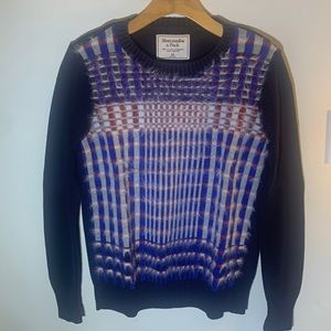 Abercrombie & Fitch navy/plaid cotton pullover sweater